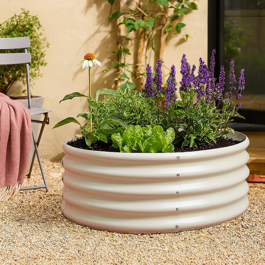 Ivory 120cm x 45cm Round Steel Raised Garden Bed