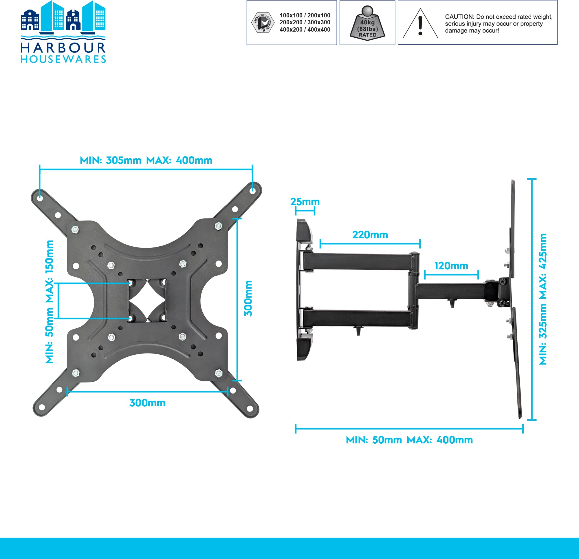 Articulating TV Wall Bracket - 25-60" - Black