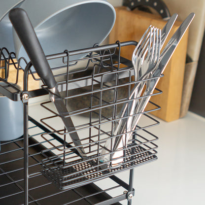 Metal 2-Tier Dish Drainer Rack with Drip Tray - Black