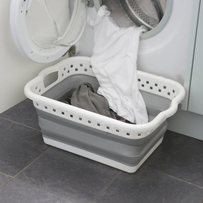42L Collapsible Laundry Basket - White/Grey