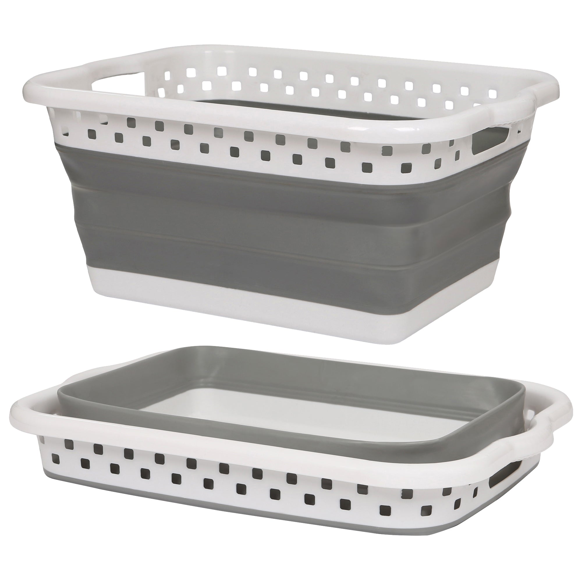 42L Collapsible Laundry Basket - White/Grey