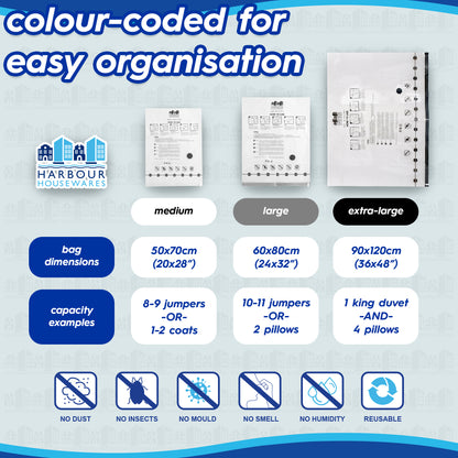 Vacuum Storage Bags - 3 Sizes - White - Pack of 15