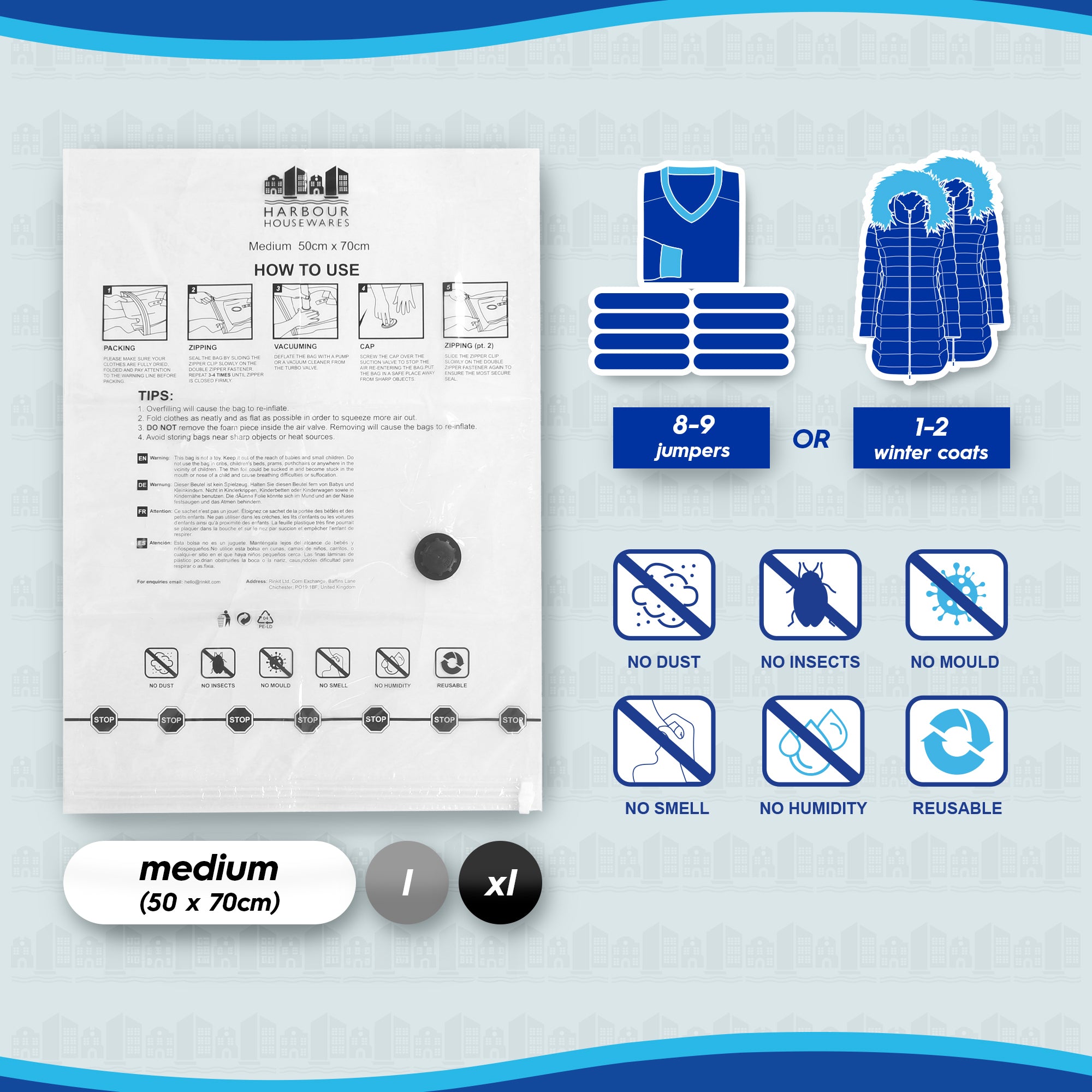 Vacuum Storage Bags - Medium (50 x 70cm) - White - Pack of 5