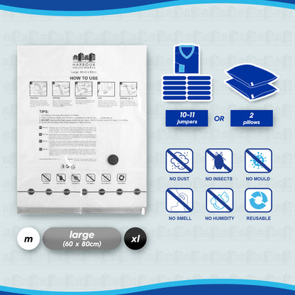 Vacuum Storage Bags with Hand Pump - Large (60 x 80cm) - Grey - Pack of 5