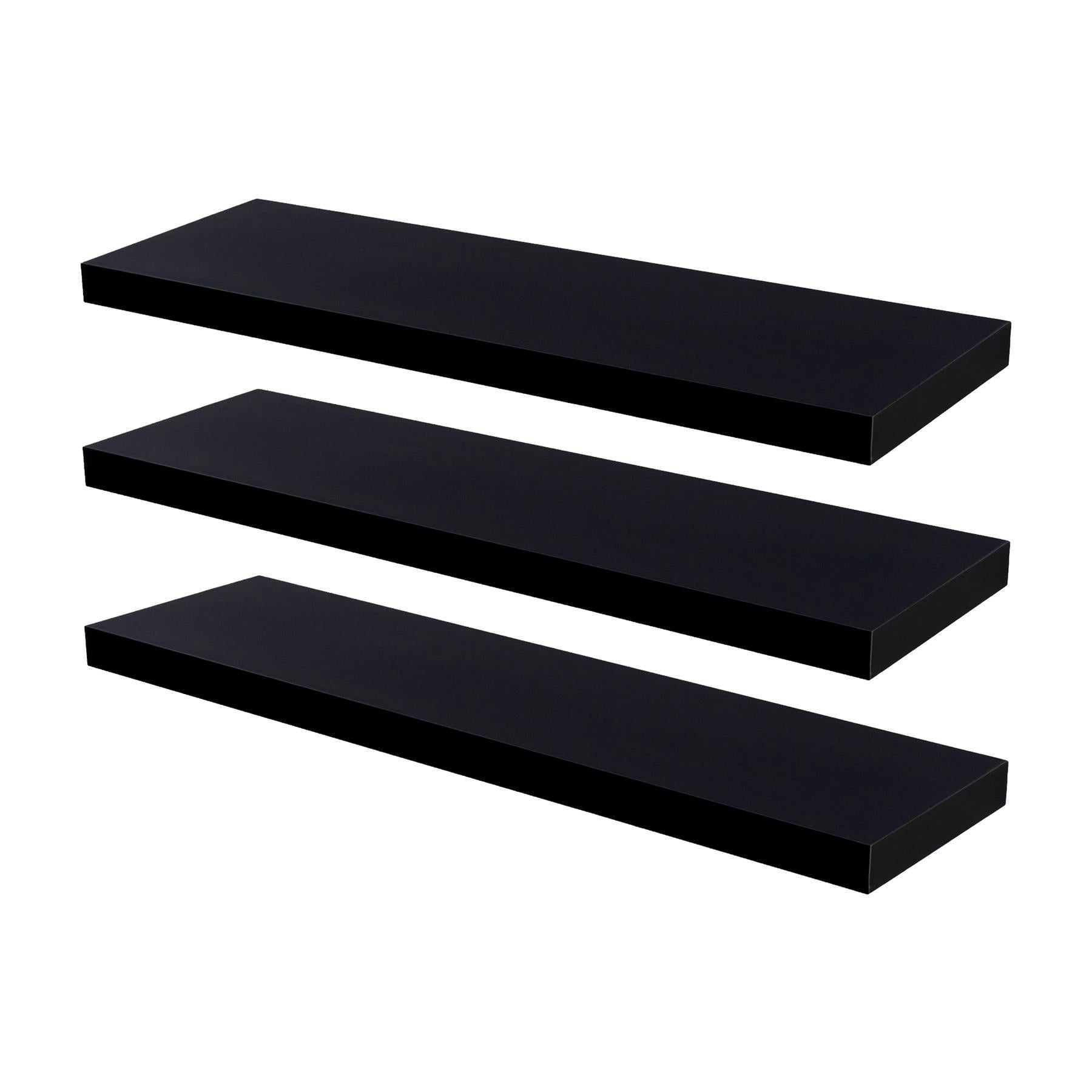 100cm Black Modern Floating Shelves - Pack of Three