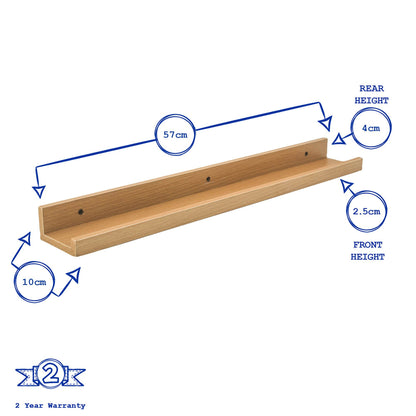 57cm Brown Floating Picture Ledge Shelves - Pack of Two