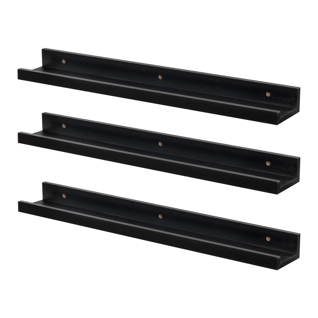 57cm Black Floating Picture Ledge Shelves - Pack of Three