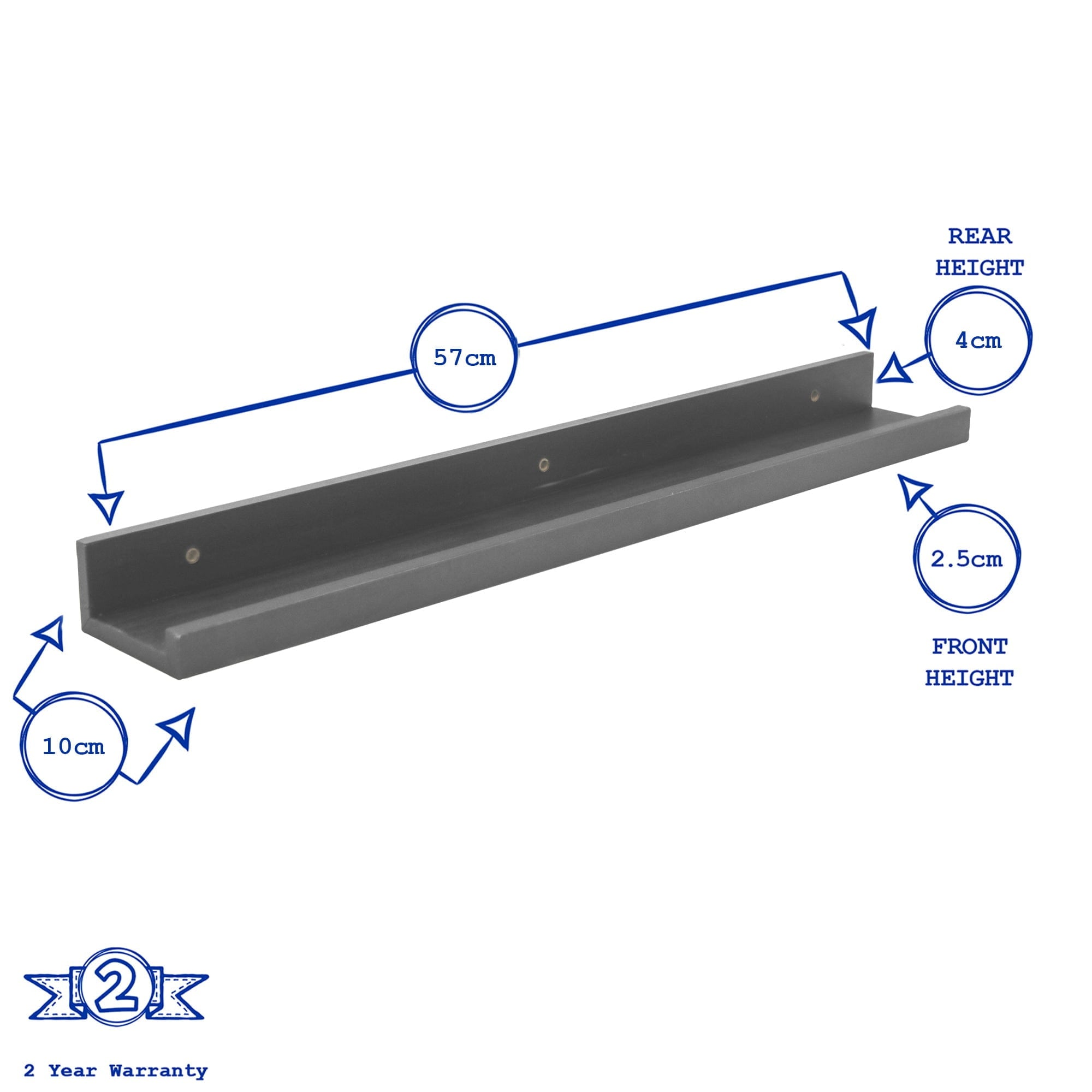 57cm Grey Floating Picture Ledge Shelves - Pack of Two