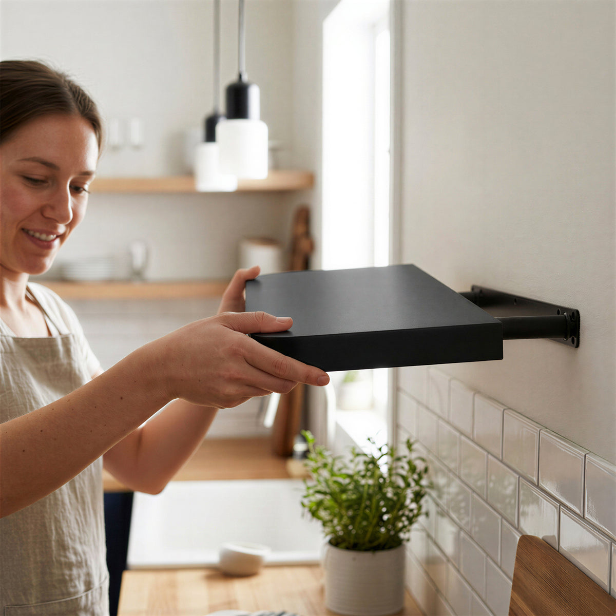Rounded Wooden Floating Shelf - 60cm - Black