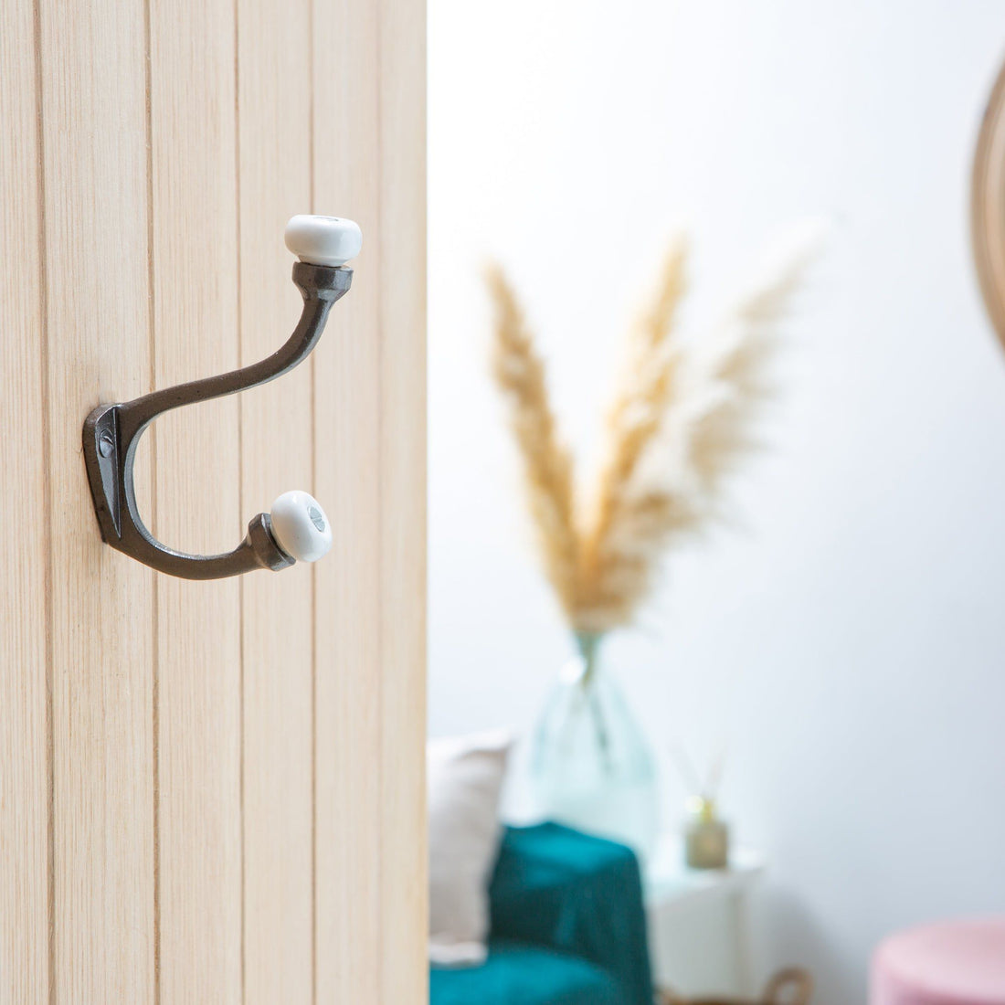 30mm x 105mm White Ceramic Ball Black Hat &amp; Coat Hook