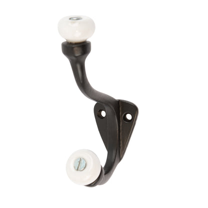 30mm x 105mm White Ceramic Ball Black Hat &amp; Coat Hook