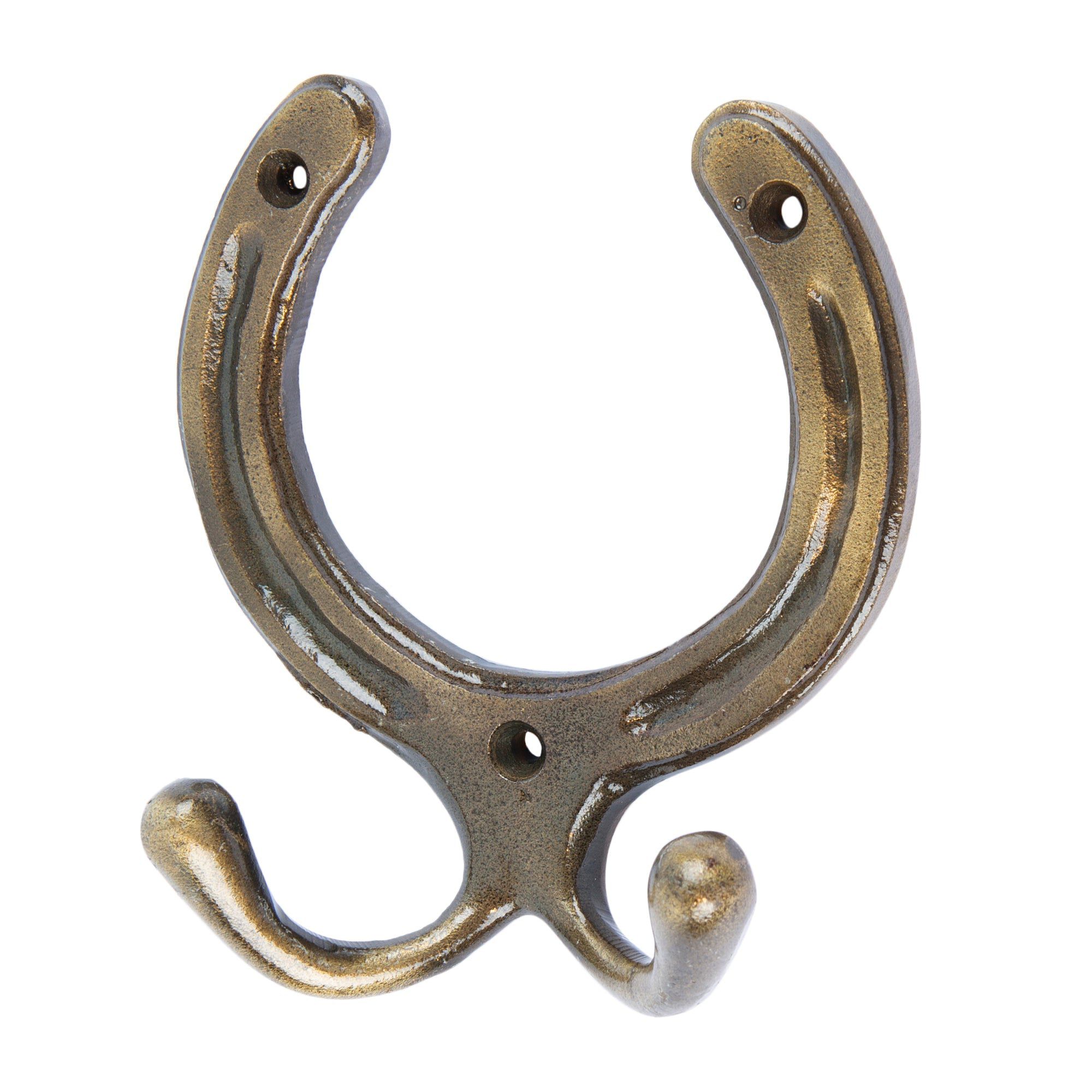 100mm x 110mm Brass Horse Shoe Double Coat Hook