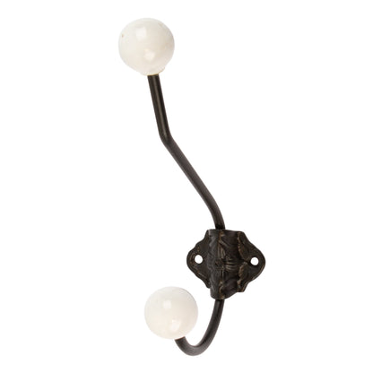 50mm x 180mm White Ceramic Ball Hat &amp; Coat Hook