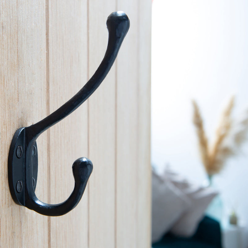 35mm x 125mm Black Rounded Hat & Coat Hook - By Hammer & Tongs