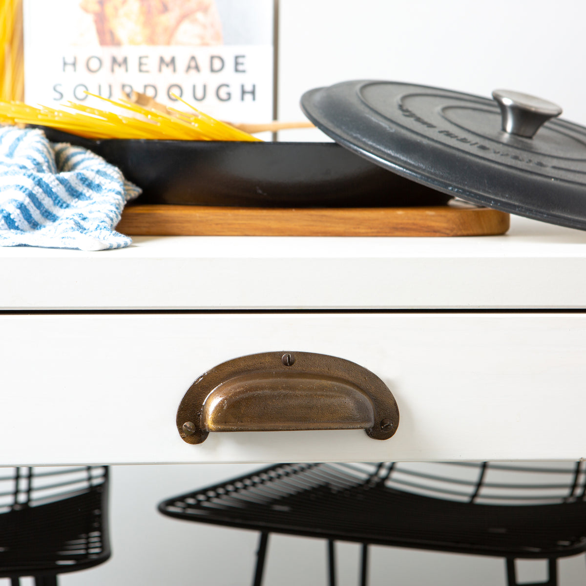 Brass 130mm x 50mm Wide Lipped Iron Cabinet Cup Handle