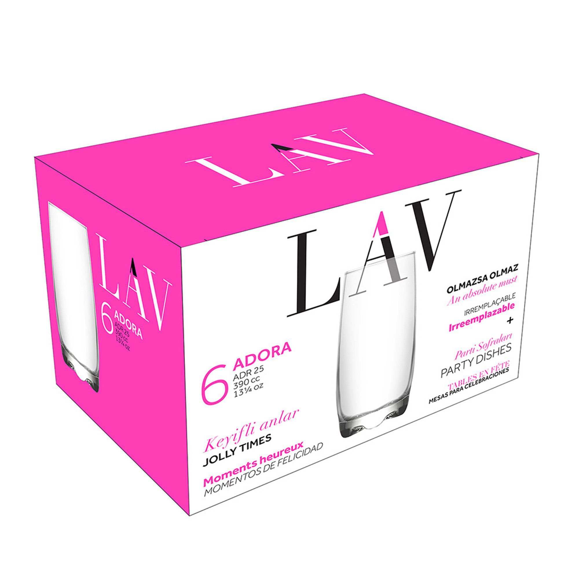 390ml Coloured Adora Premium Highball Glasses - Pack of Six