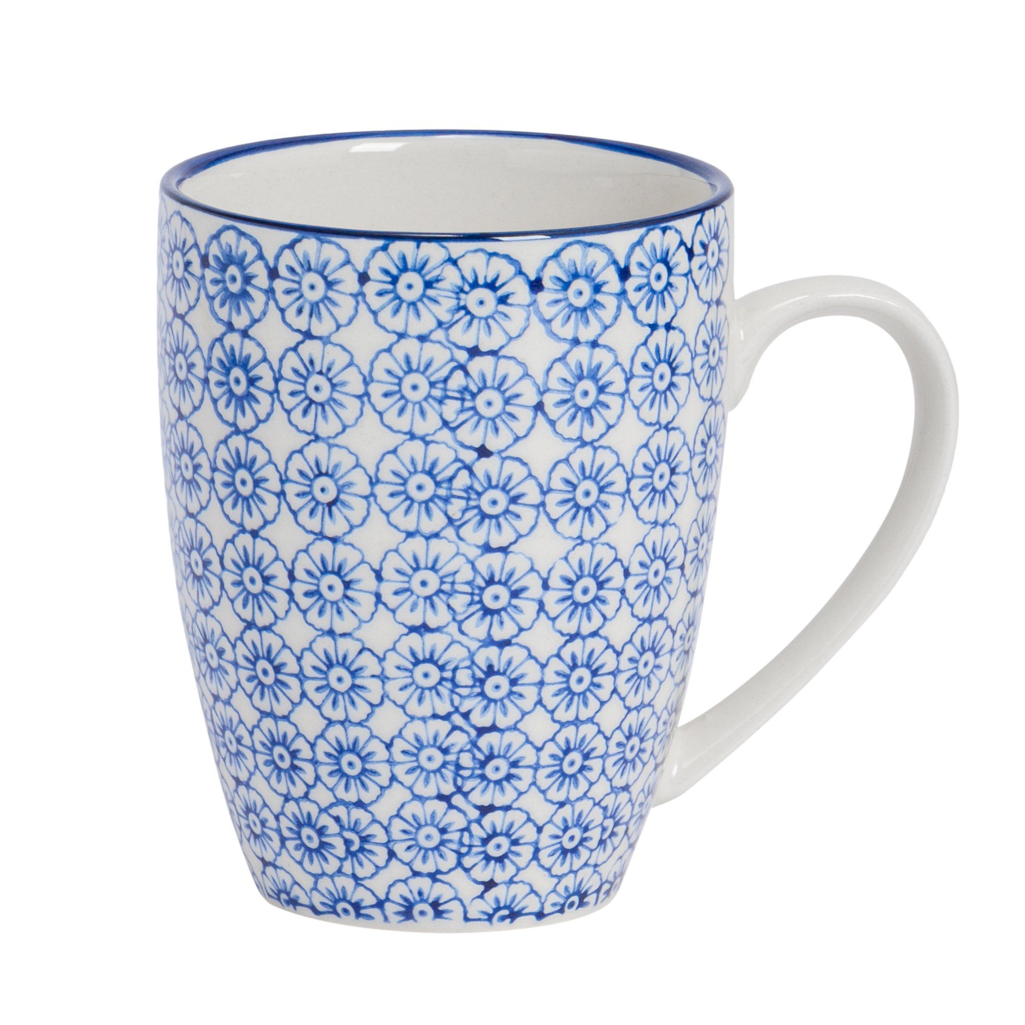360ml Navy Hand Printed Stoneware Coffee Mugs - Pack of Six