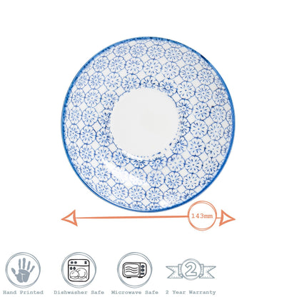 14.5cm Navy Hand Printed Stoneware Cappuccino Saucers - Pack of Six