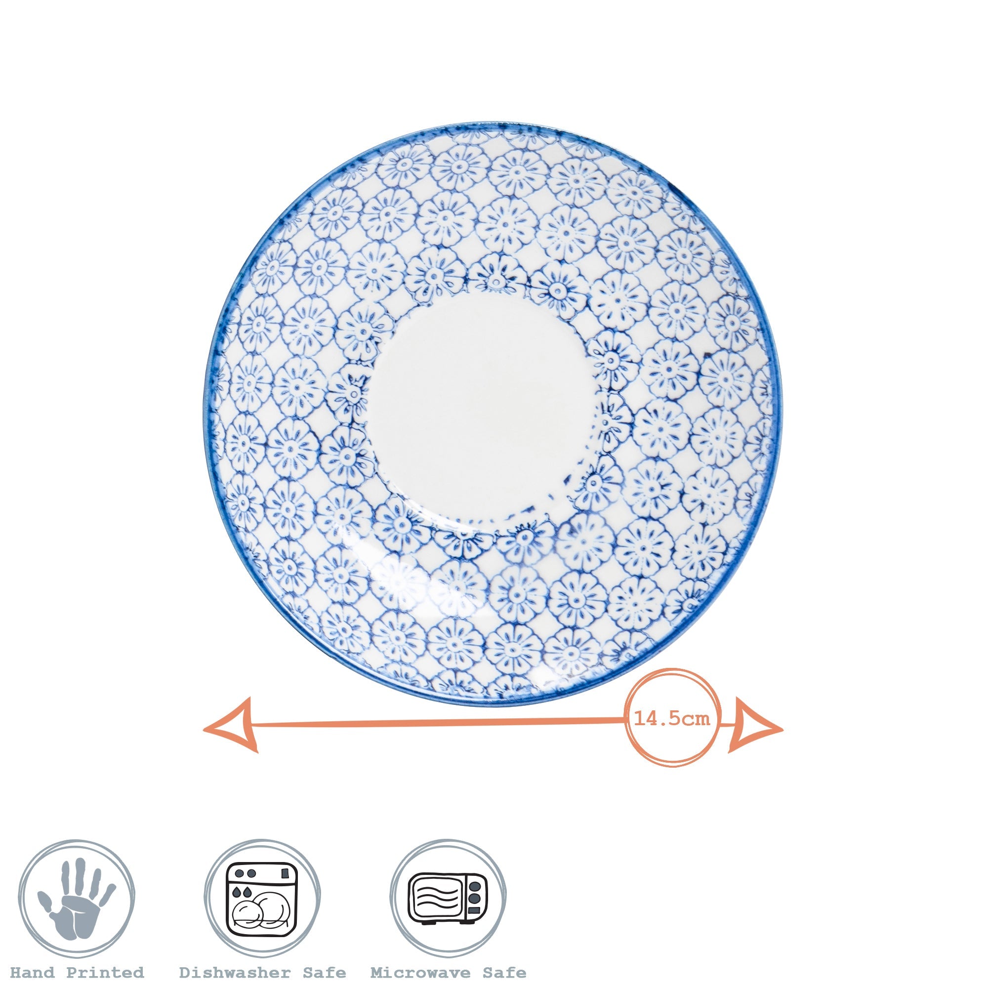 14.5cm Multicoloured Hand Printed Stoneware Cappuccino Saucers - Pack of Six