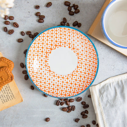 14.5cm Orange Hand Printed Stoneware Cappuccino Saucers - Pack of Six