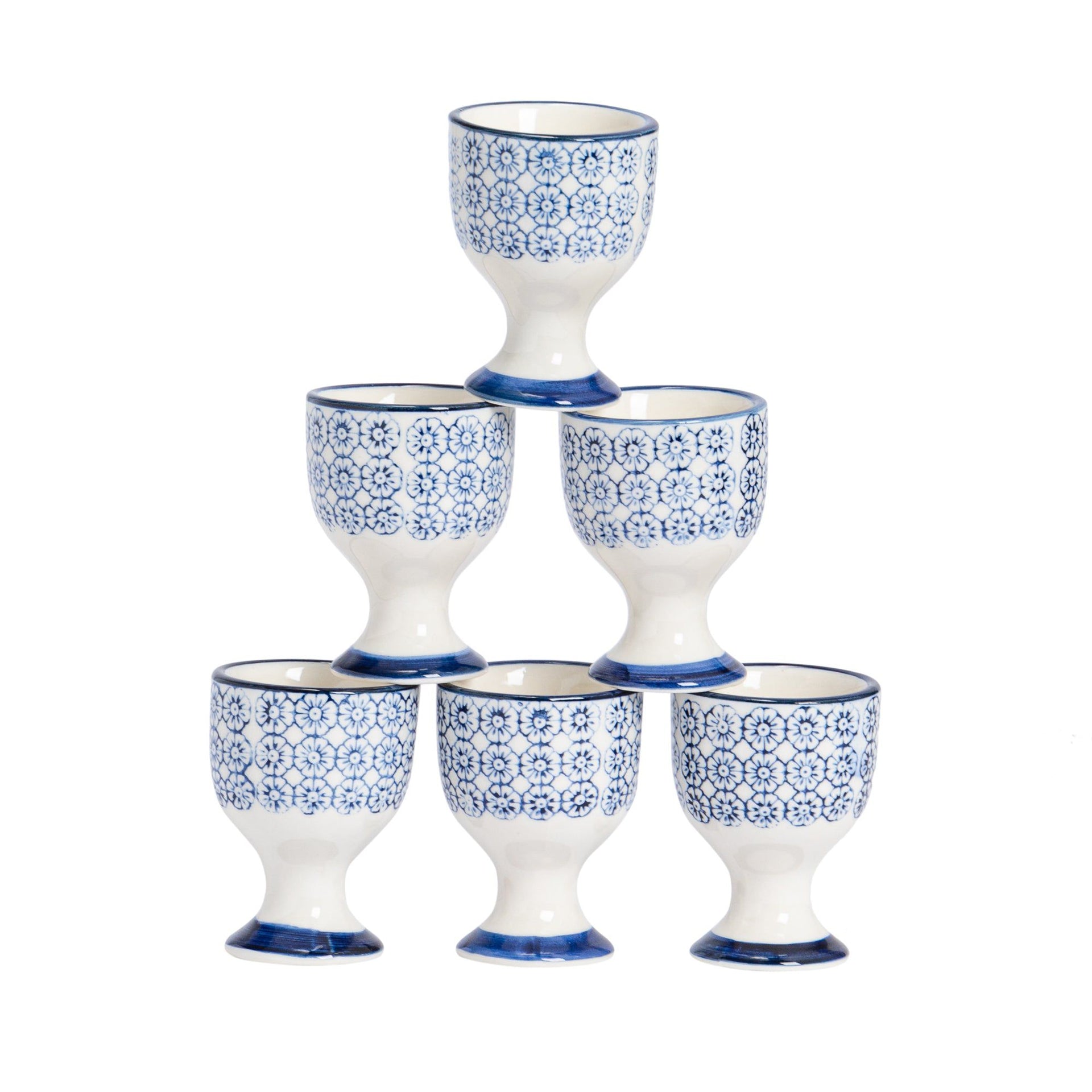 Floral Hand Printed Stoneware Egg Cups Pack Six