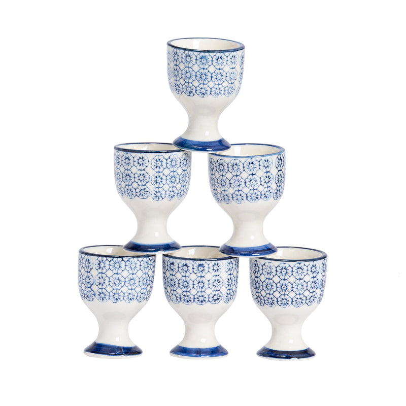 Floral Hand Printed China Egg Cups - Pack of Six - By Nicola Spring