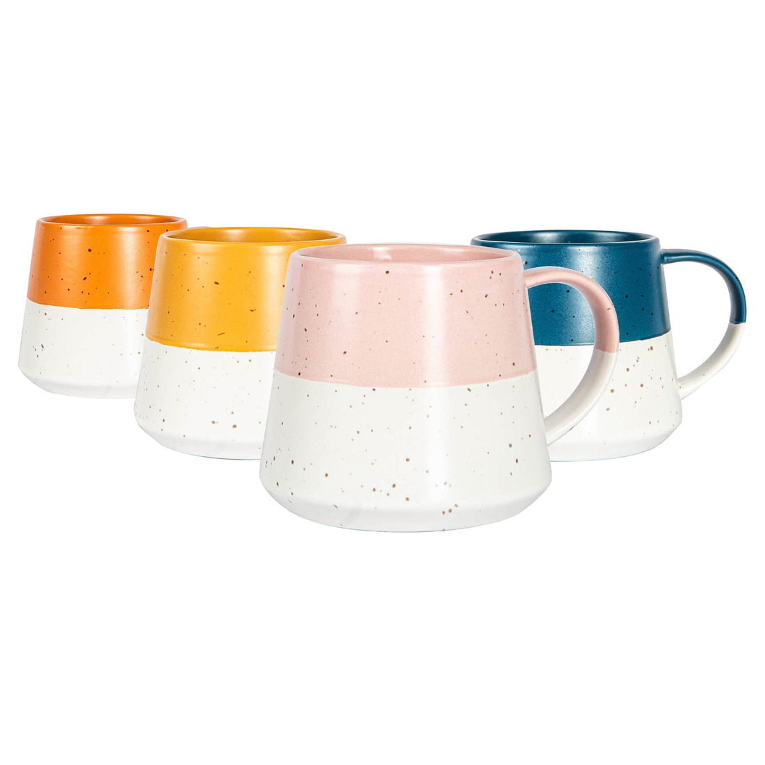 370ml Multicoloured Colour Block Flecked Stoneware Belly Mugs - Pack of Four