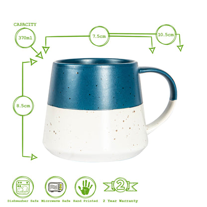 370ml Blue Colour Block Flecked Stoneware Belly Mugs - Pack of Four