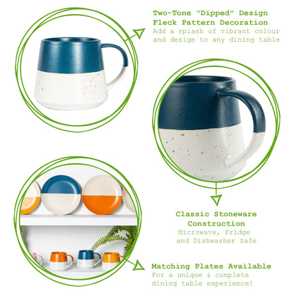 370ml Blue Colour Block Flecked Stoneware Belly Mugs - Pack of Four