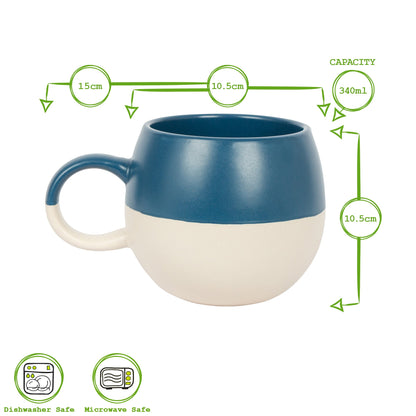 340ml Navy Colour Block Stoneware Sphere Mugs - Pack of Four