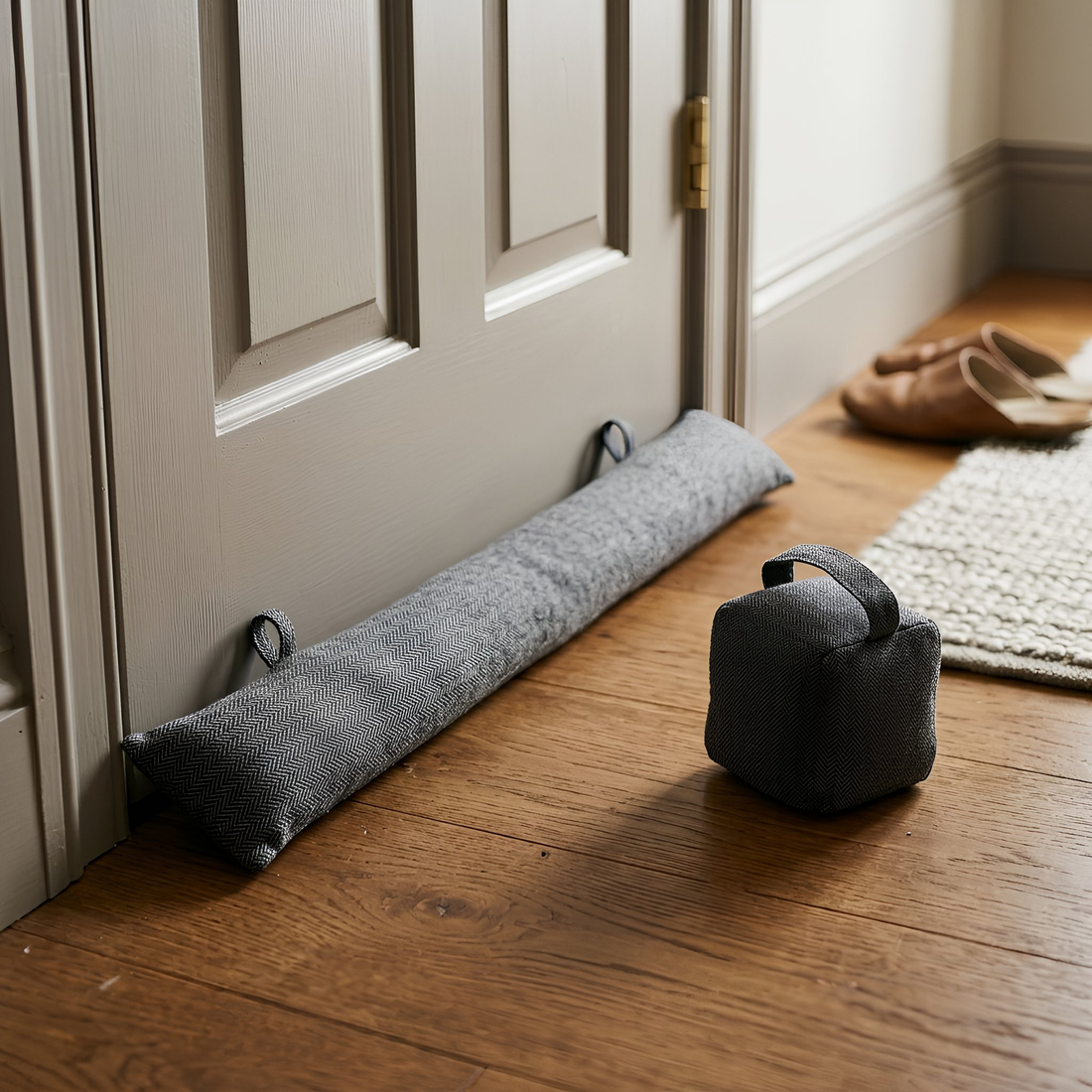 Herringbone Door Stop &amp; Draught Excluder Set