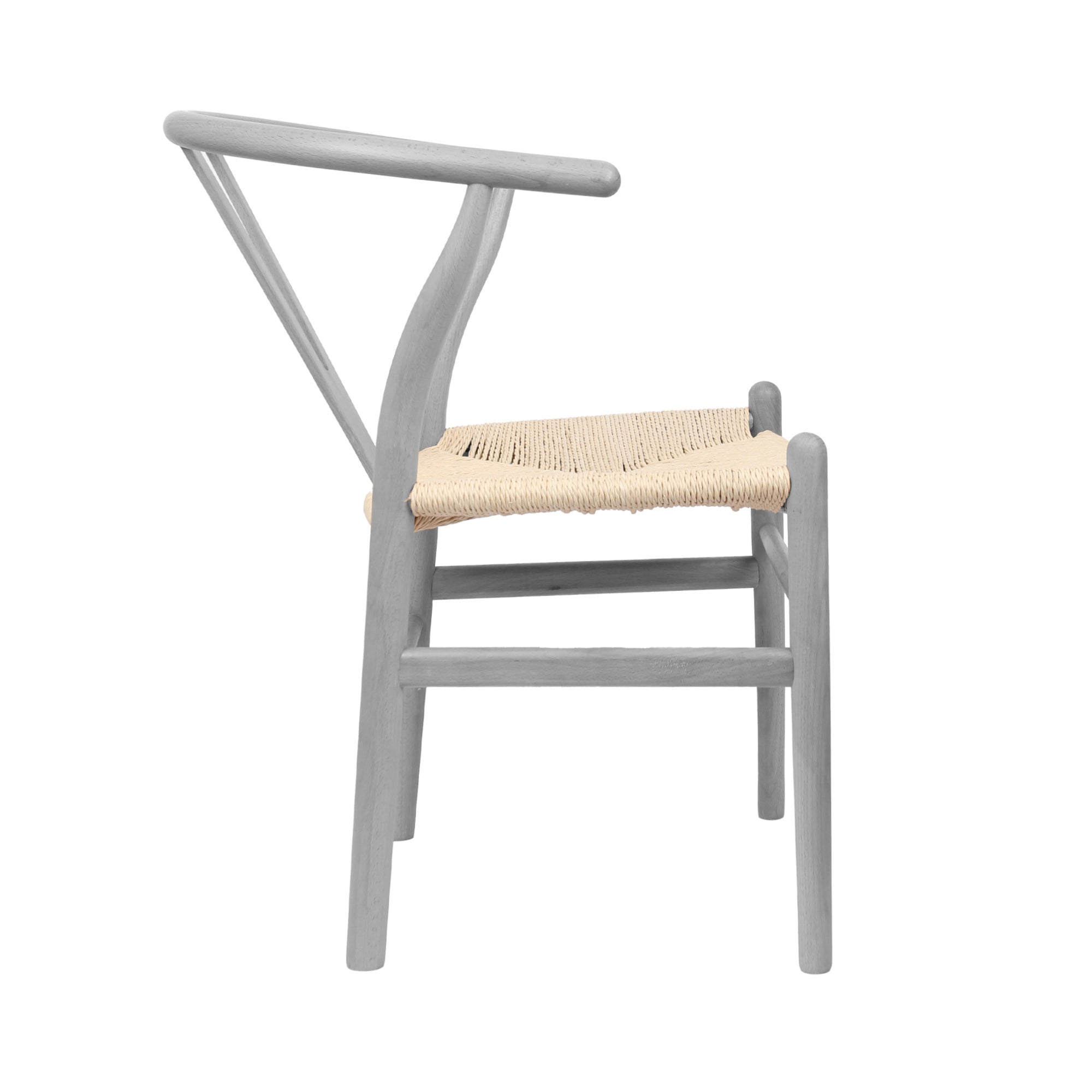 Grey Wooden Wishbone Dining Chair with Beige Weave