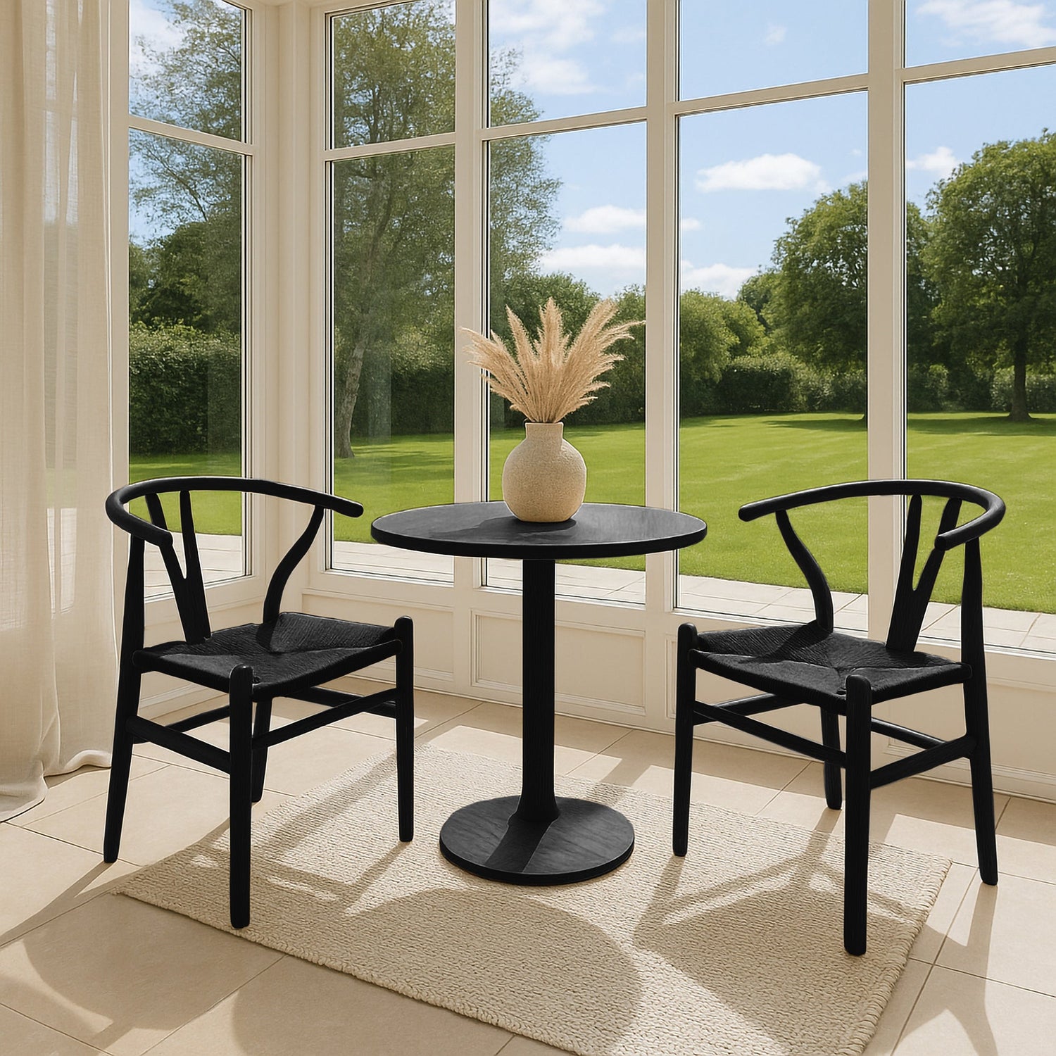 Black Wooden Wishbone Dining Chair with Black Weave