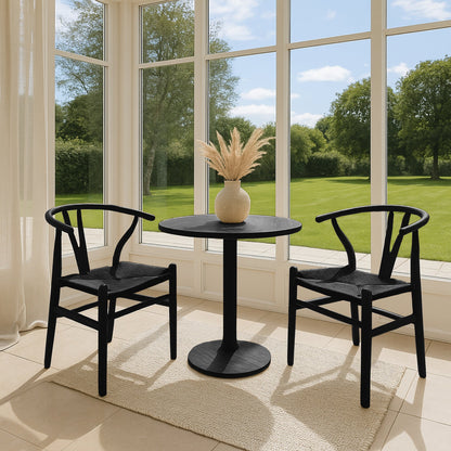 Black Wooden Wishbone Dining Chair with Black Weave