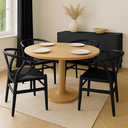 Black Wooden Wishbone Dining Chair with Black Weave
