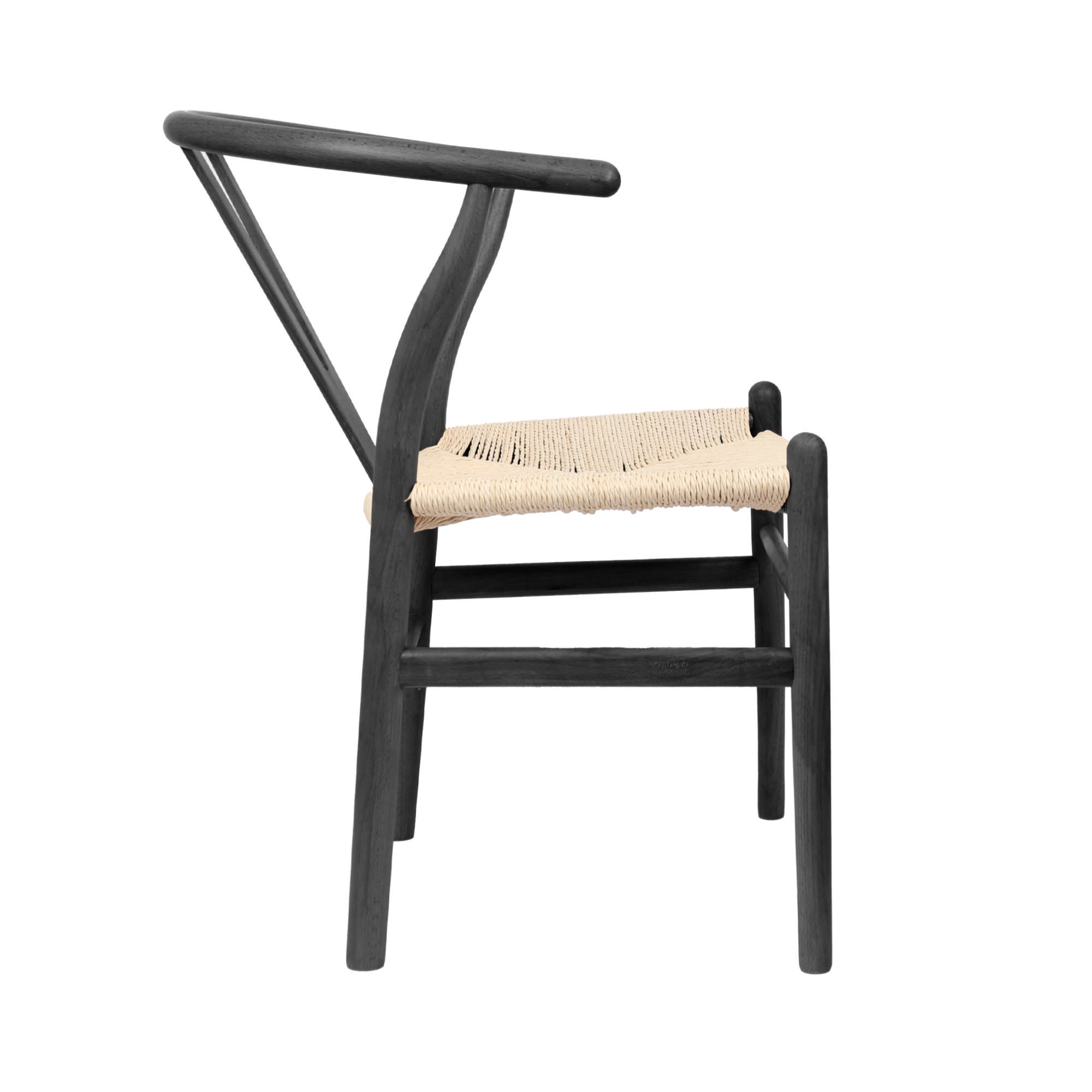 Black Wooden Wishbone Dining Chair with Beige Weave