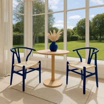 Blue Wooden Wishbone Dining Chair with Beige Weave