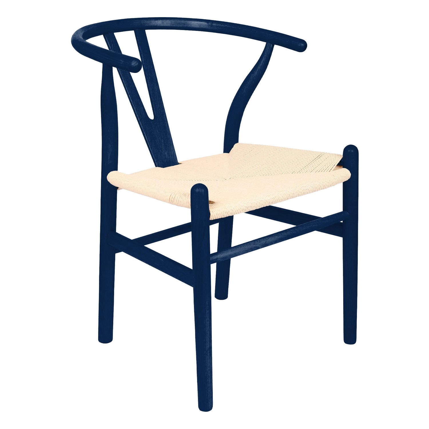 Blue Wooden Wishbone Dining Chair with Beige Weave