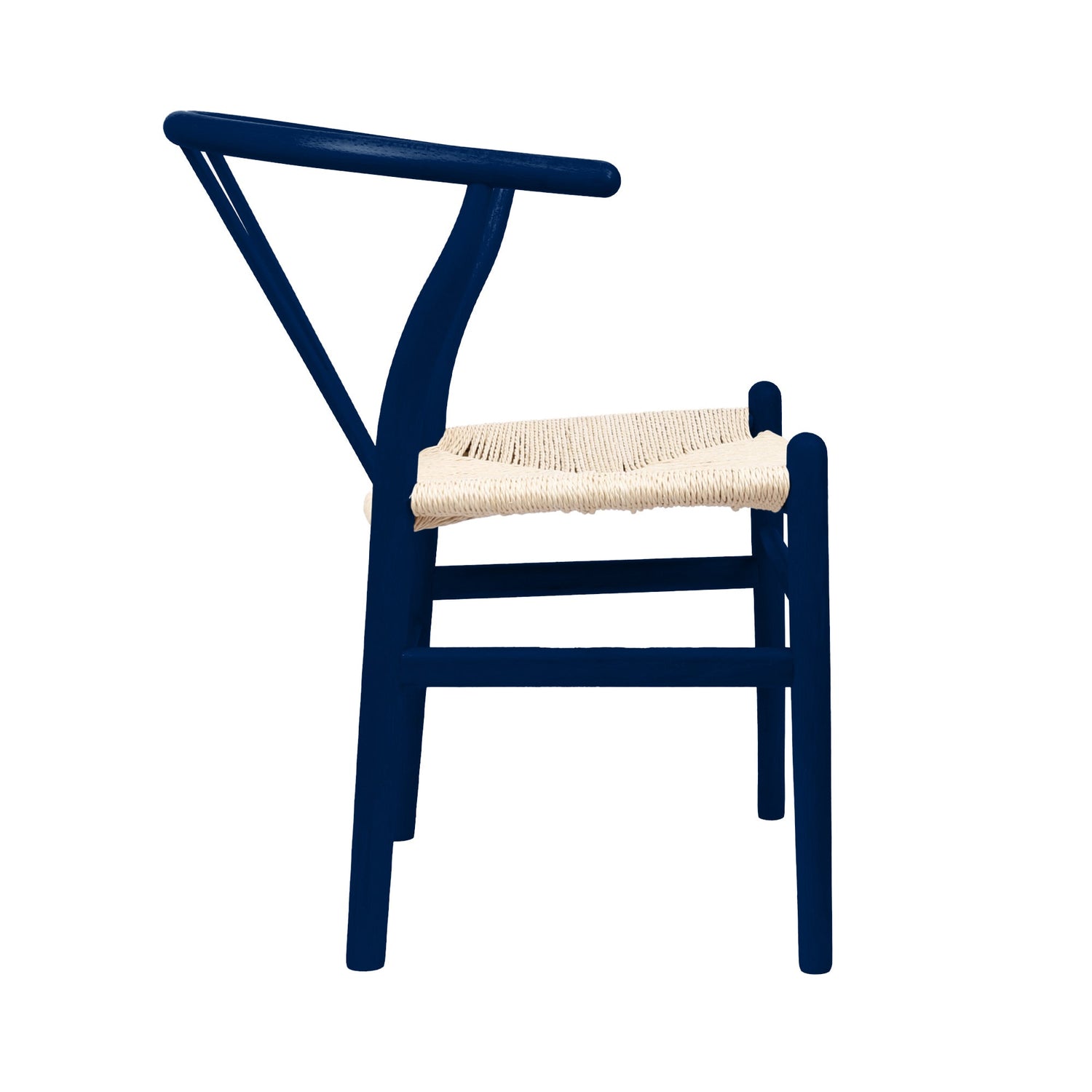 Blue Wooden Wishbone Dining Chair with Beige Weave