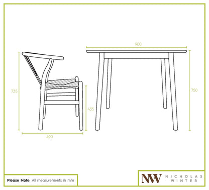 5pc 90cm Square Beige Wooden Table &amp; Black Wishbone Chair Dining Set