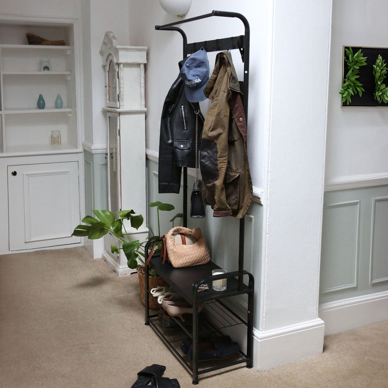 Curved Steel Coat Rack with Shoe Storage Bench - By Harbour Housewares