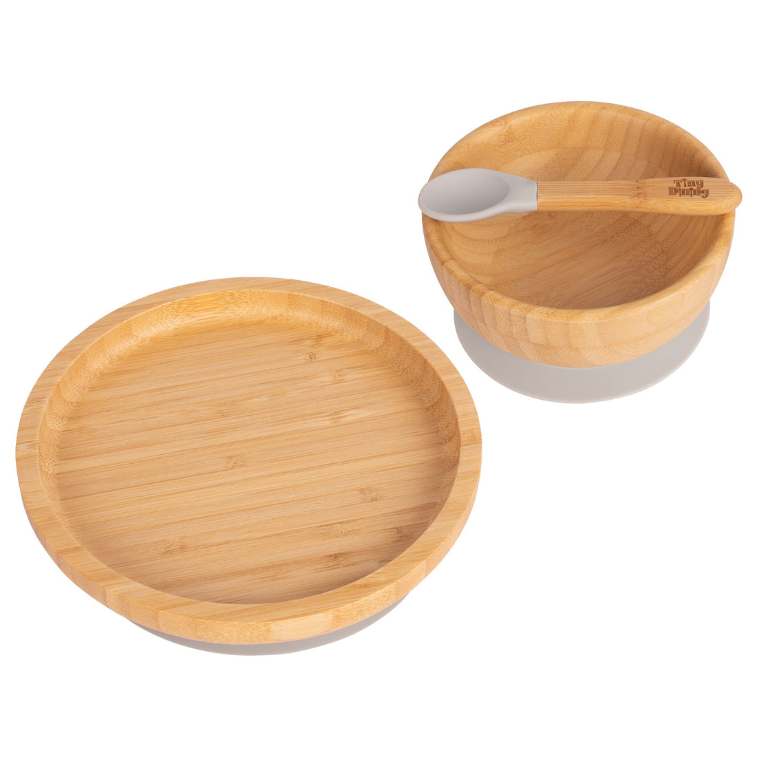 Round Undivided Bamboo Suction Dinner Set - Grey