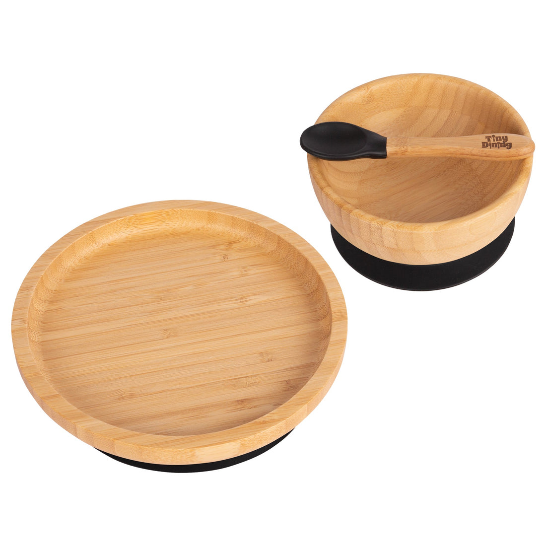 Round Undivided Bamboo Suction Dinner Set - Black