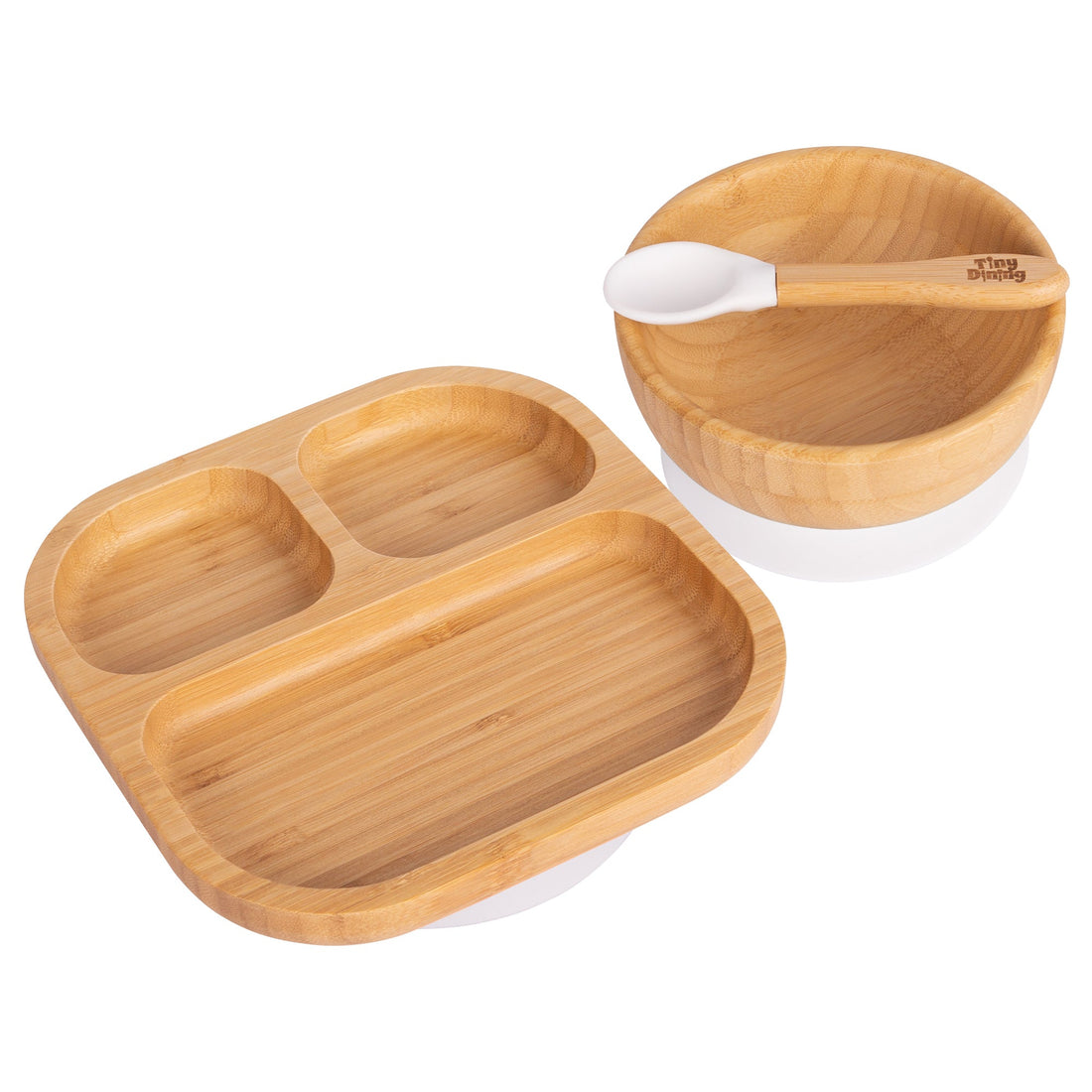 Square Divided Bamboo Suction Dinner Set - White