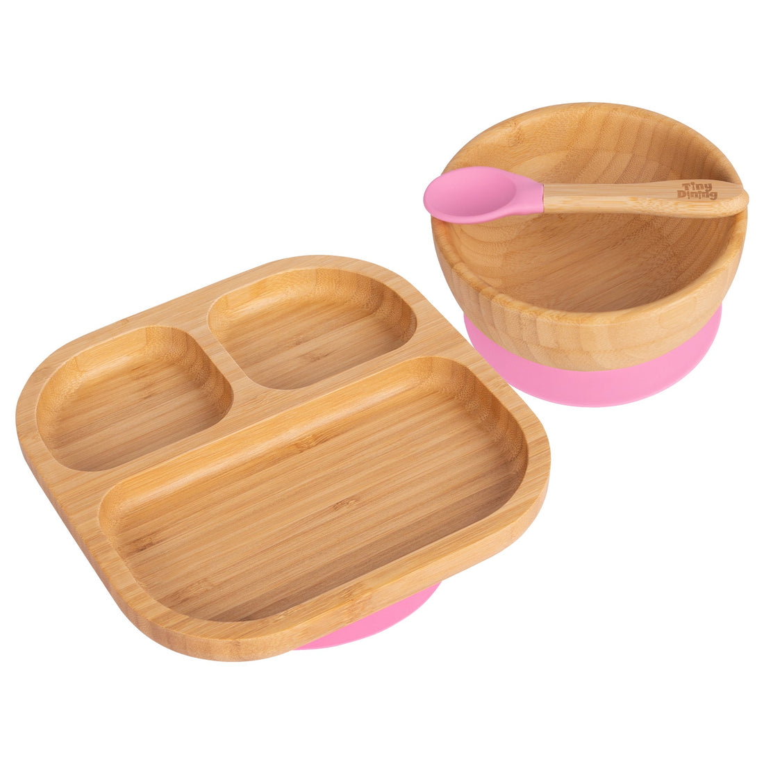 Square Divided Bamboo Suction Dinner Set - Pink