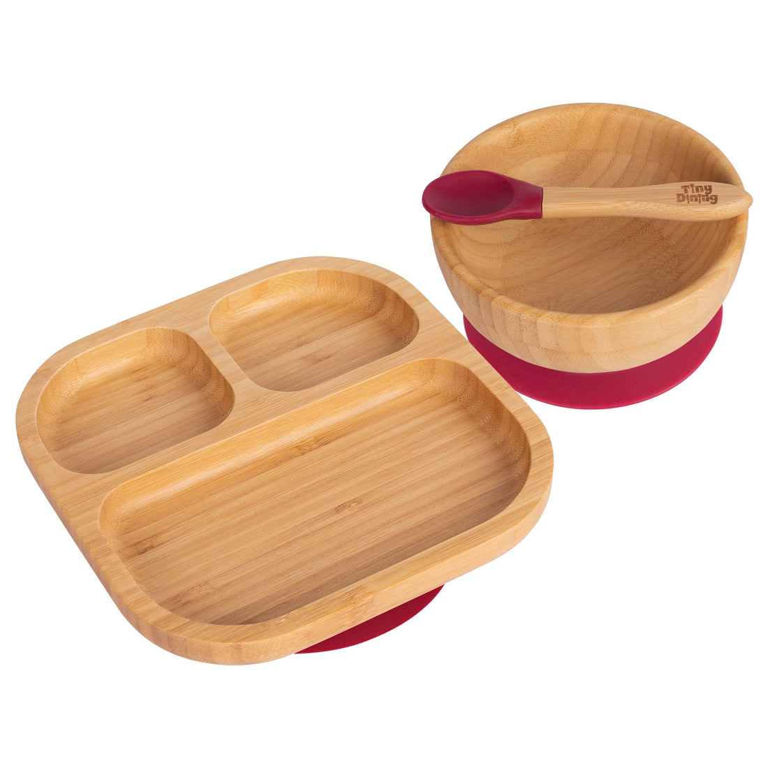 Square Divided Bamboo Suction Dinner Set - Red