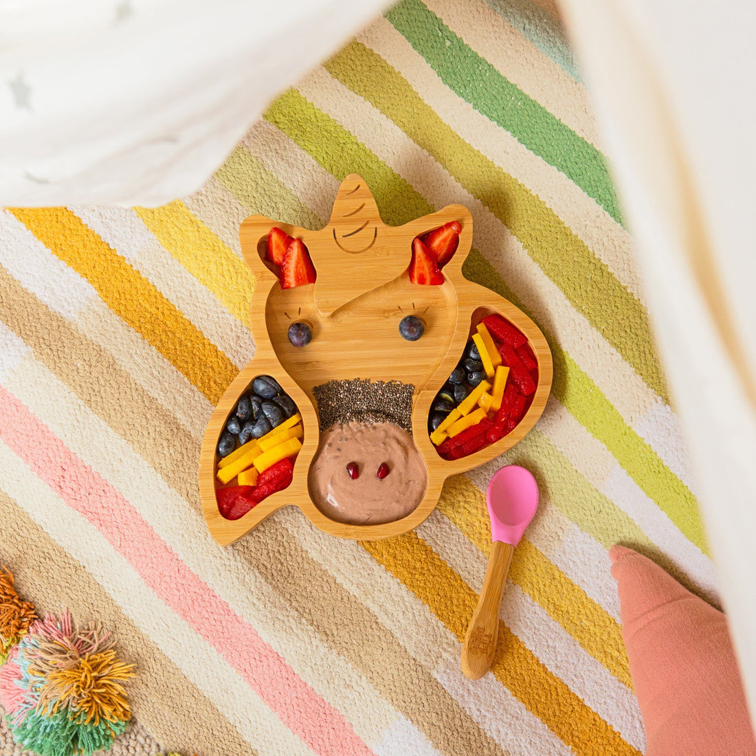 Bella the Unicorn Bamboo Suction Dinner Set - Red