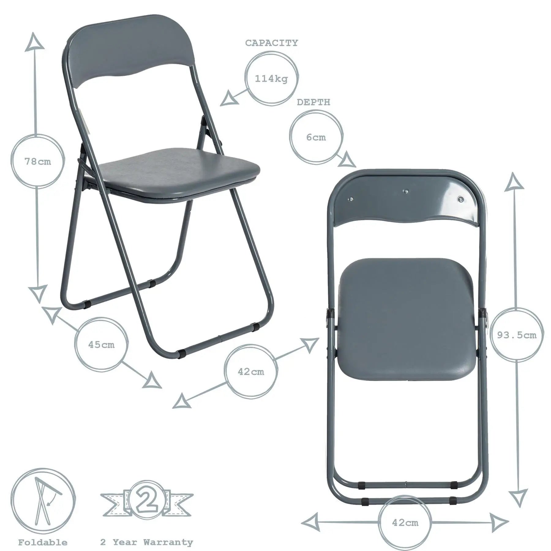 Grey Wave Grey Framed Padded Folding Chair