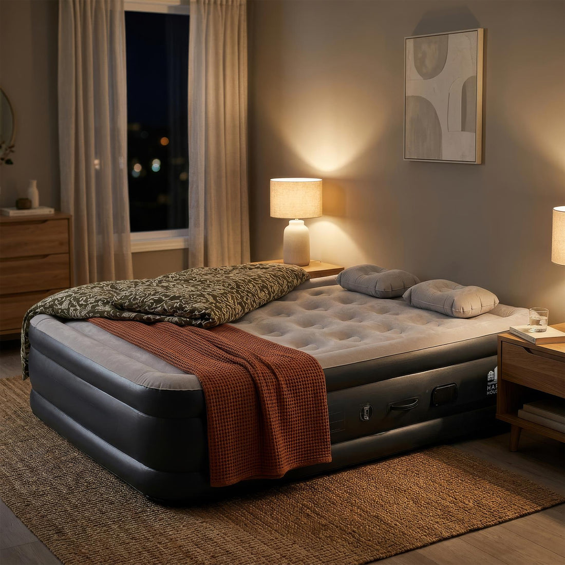 Double Airbed with Removable Electric Pump - Black/Grey