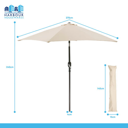 2.7M Tilting Garden Parasol and Base Set - Natural